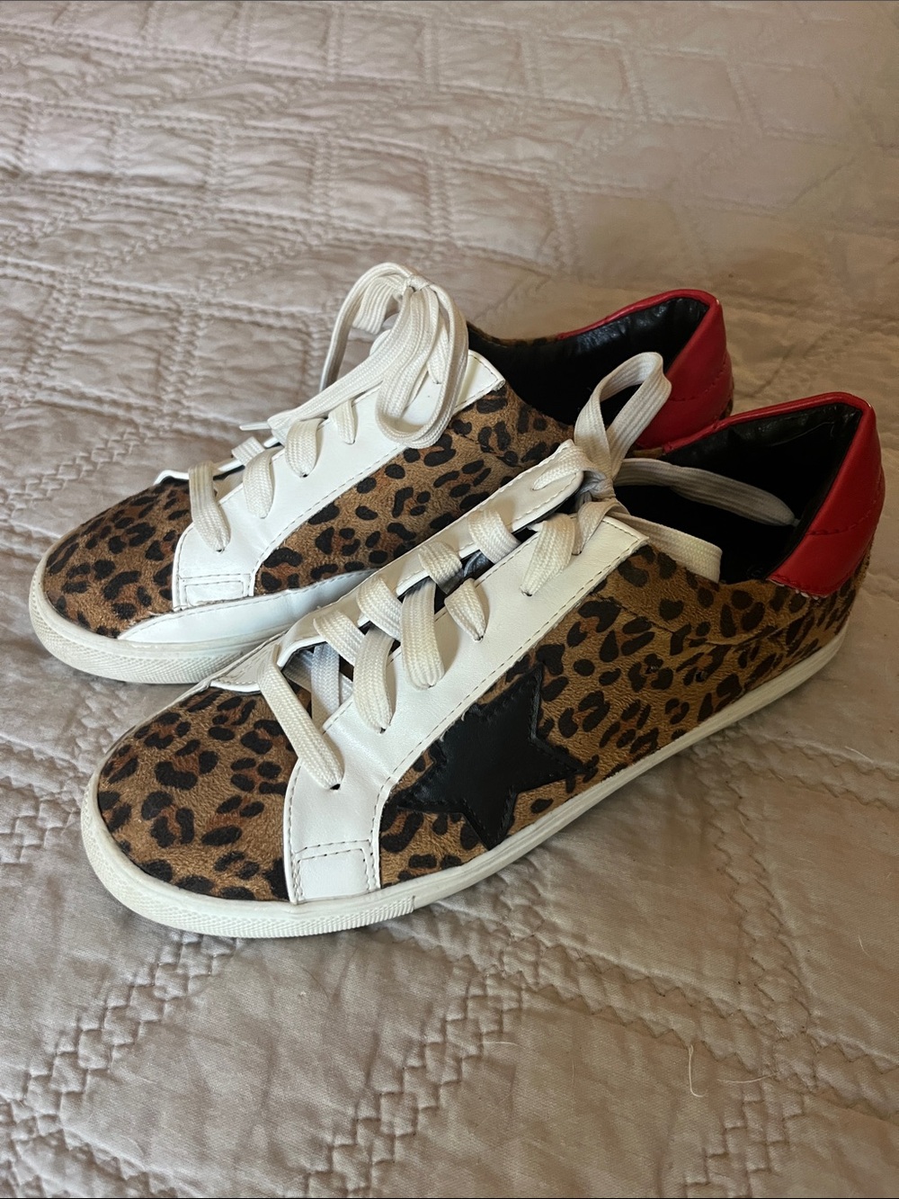 Nature Breeze Leopard Print Sneakers with Red Heel and Black Star
